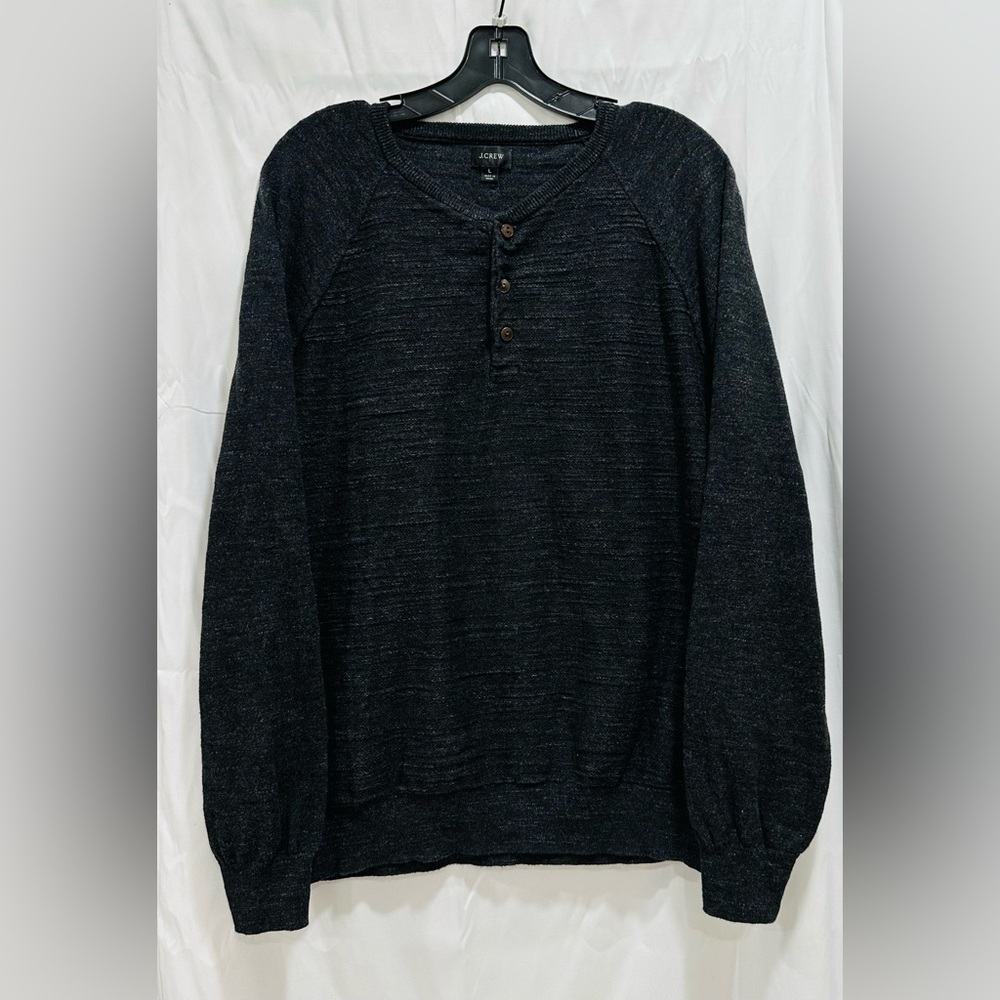 J Crew Sweater Mens LDark Gray Heathered Knit Long Sleeve Pullover Sweatshirt